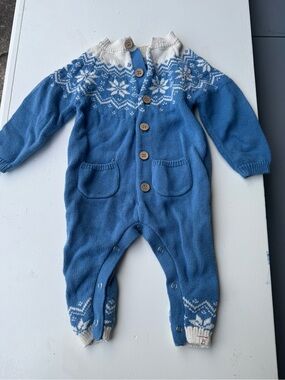 Blue Snowflake Knit One-Piece Footie for Kids - Cozy Button Front
